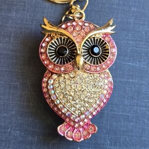 NEW Without Tags Pink and Gold Owl Keychain